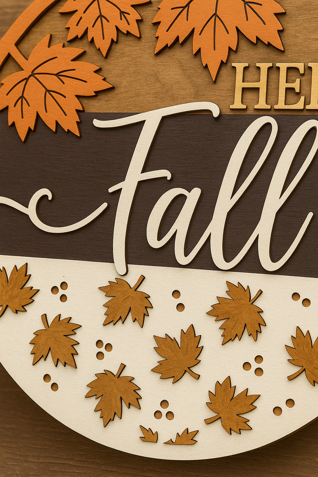Hello Fall Door Sign – Layered Wood Autumn Front Door Decor, Rustic Seasonal Wall Hanging