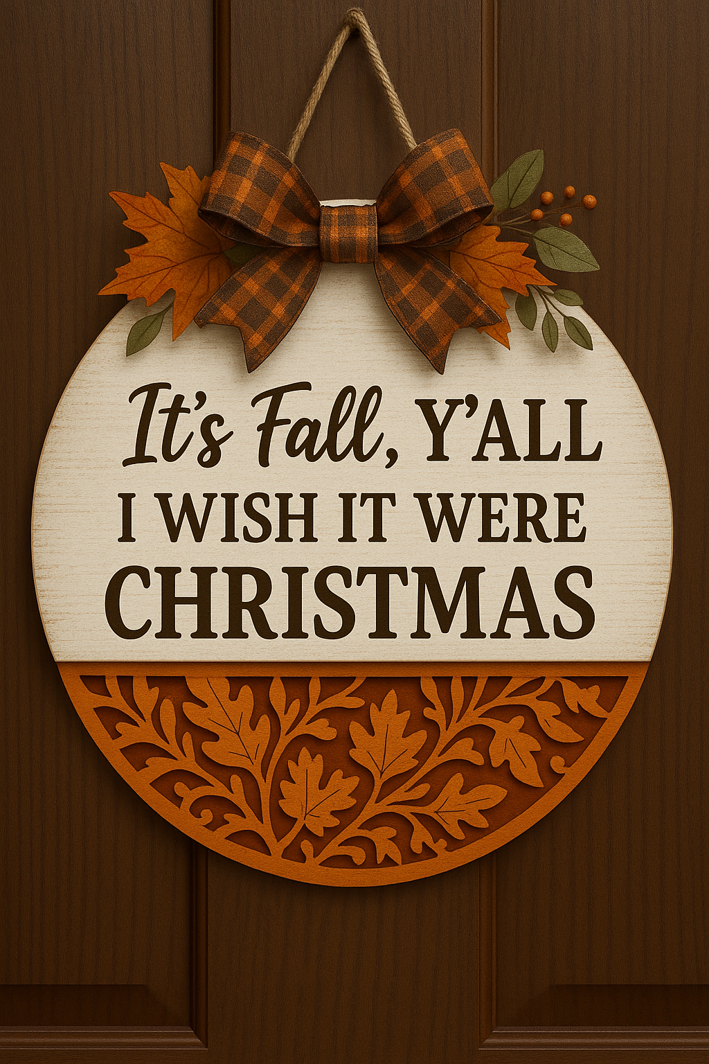“It’s Fall Y’all I Wish It Were Christmas” | Fall Door Hanger Sign – Rustic Farmhouse Autumn & Holiday Wall Decor