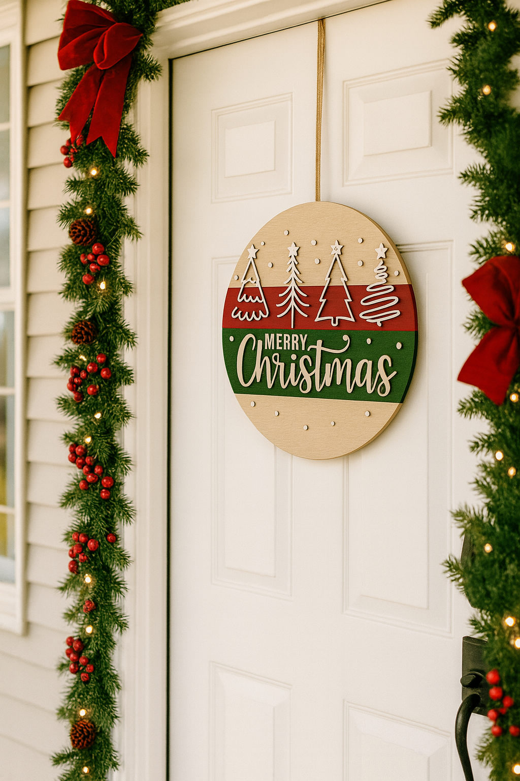 Rustic Wooden “Merry Christmas” Door Sign – Holiday Front Door Hanging Decoration
