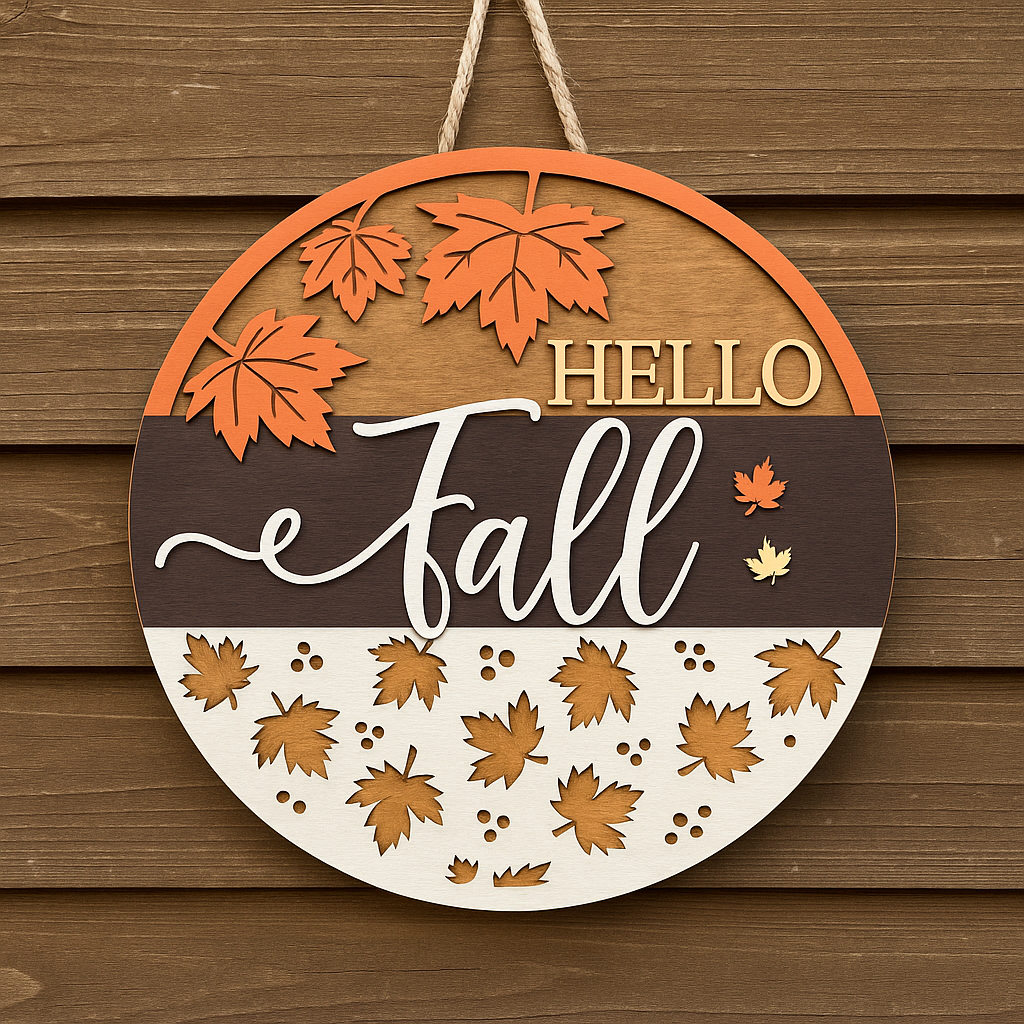 Hello Fall Door Sign – Layered Wood Autumn Front Door Decor, Rustic Seasonal Wall Hanging