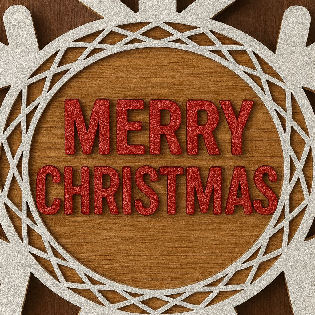 “Merry Christmas” Snowflake Door Sign -Layered Wooden Snowflake – Festive Holiday Front Door Décor