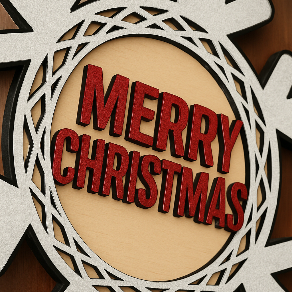 “Merry Christmas” Snowflake Door Sign -Layered Wooden Snowflake – Festive Holiday Front Door Décor