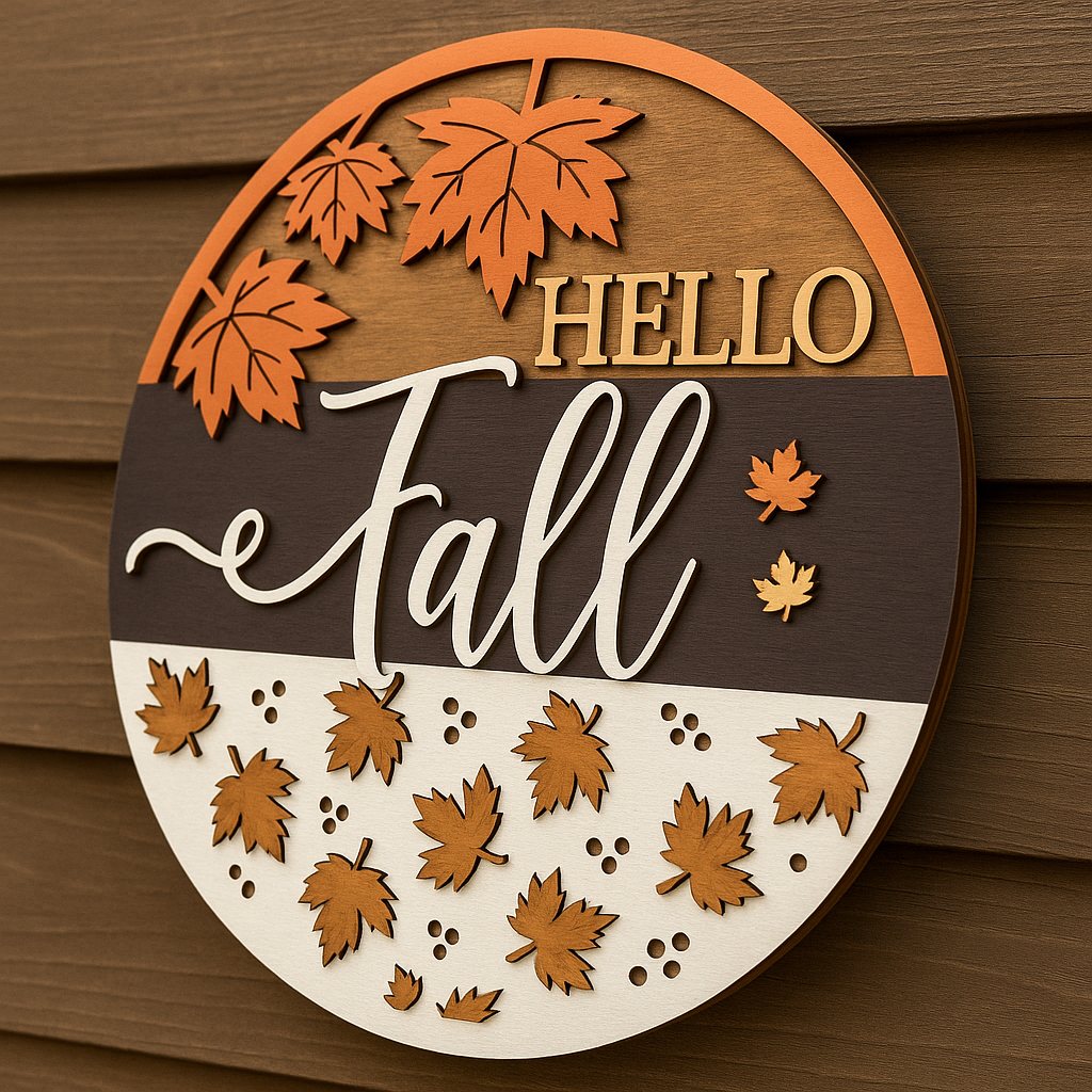 Hello Fall Door Sign – Layered Wood Autumn Front Door Decor, Rustic Seasonal Wall Hanging