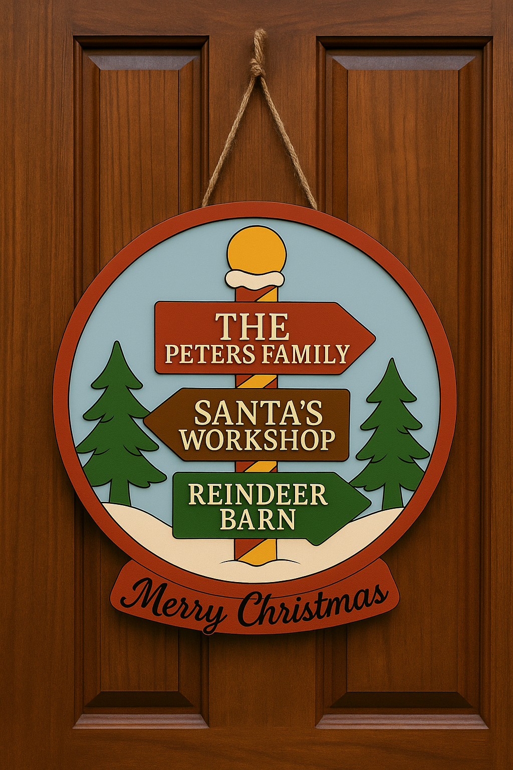 Personalized Snow Globe Christmas Door Sign – Holiday Front Door Décor with Family Name