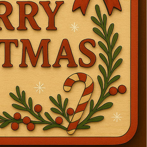 Merry Traditional Christmas Door Sign – Festive Holiday Wall Décor with Poinsettia, Holly & Candy Cane Design
