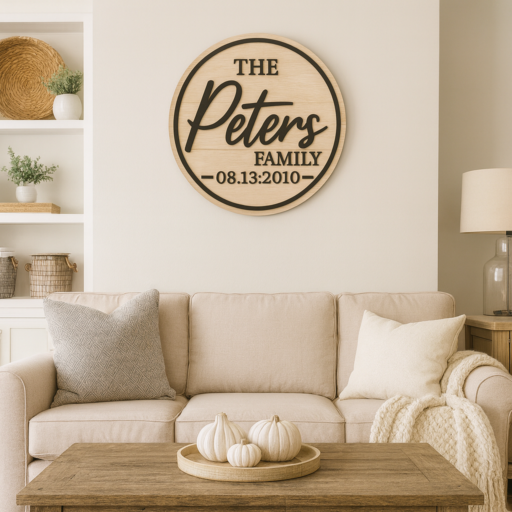 Personalized Family Name Wood Sign – Custom Round Last Name Sign with Established Date | Rustic Home Decor Gift