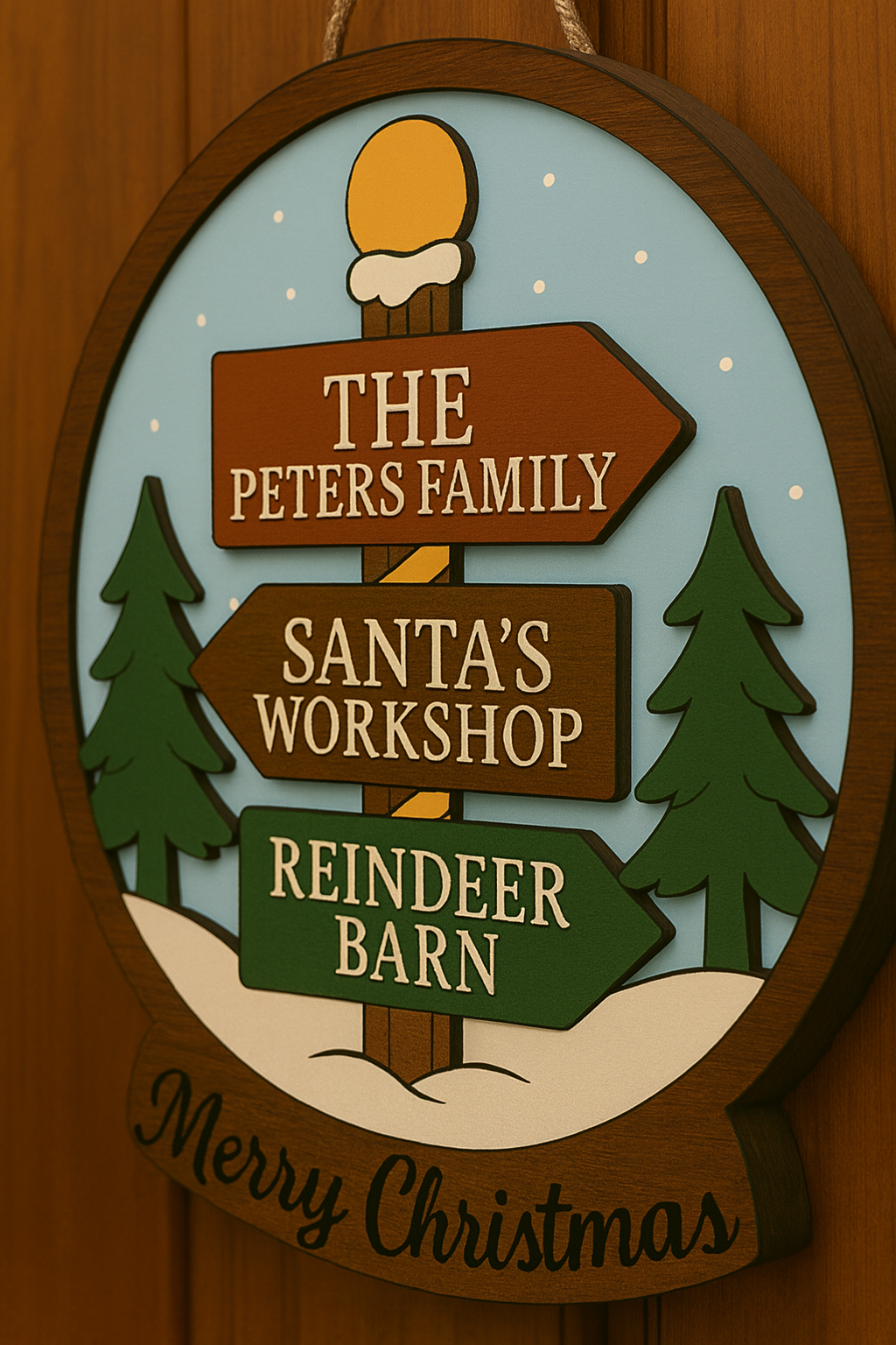 Personalized Snow Globe Christmas Door Sign – Holiday Front Door Décor with Family Name