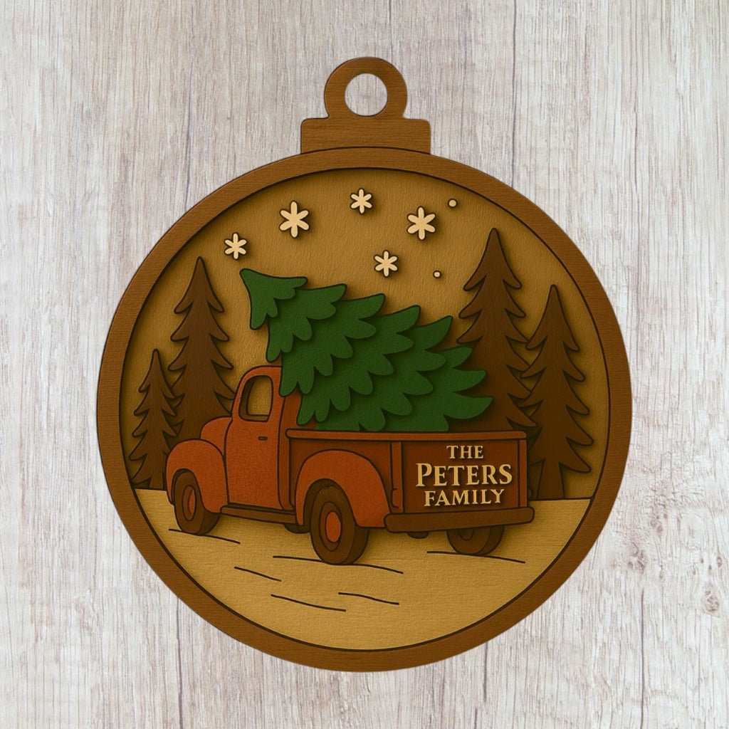 Rustic Christmas Truck Family Door Sign – Personalized Wooden Holiday Decor