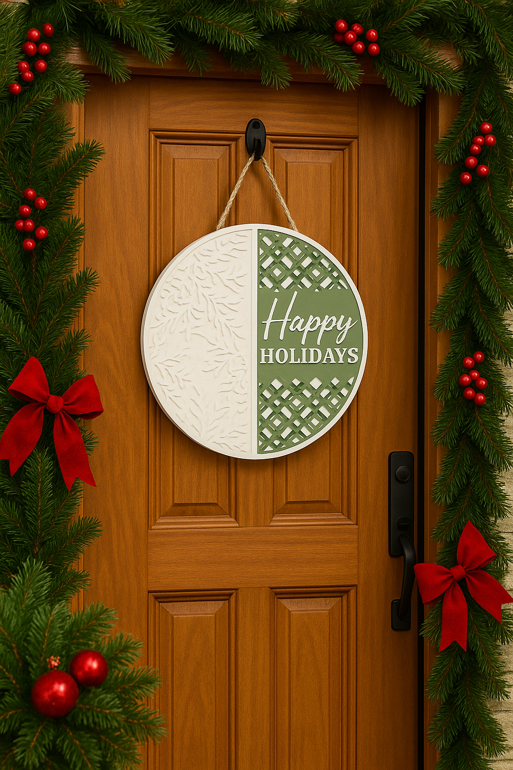 Rustic Layered Wood “Happy Holidays” Door Sign – Farmhouse Christmas Hanging Décor