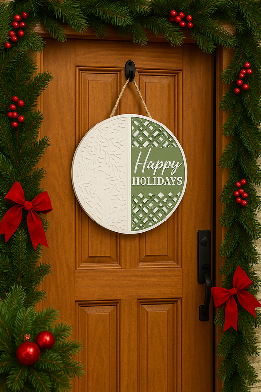 Rustic Layered Wood “Happy Holidays” Door Sign – Farmhouse Christmas Hanging Décor