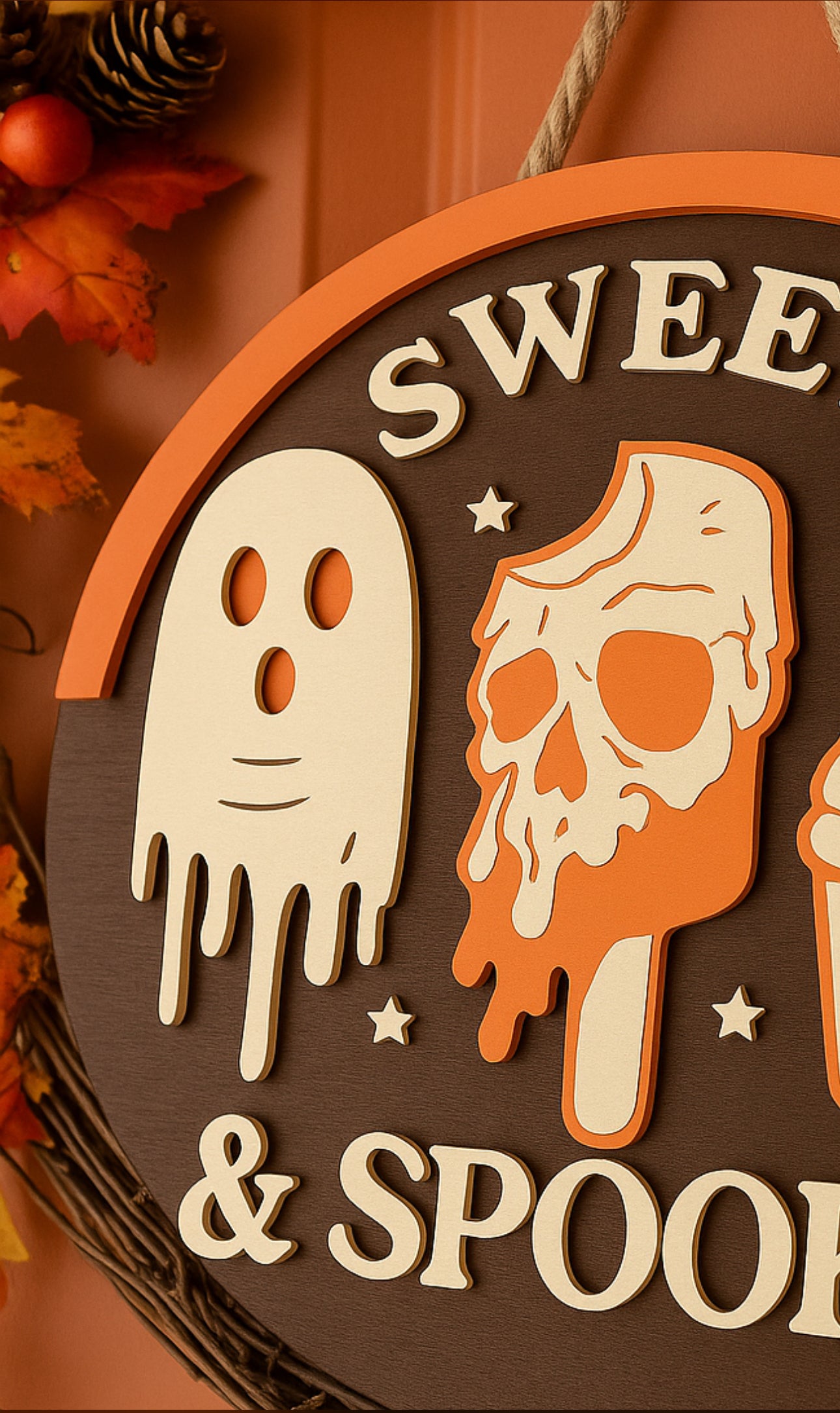 Sweet & Spooky Halloween Door Sign – Cute Ghost, Skull & Cupcake Fall Decor