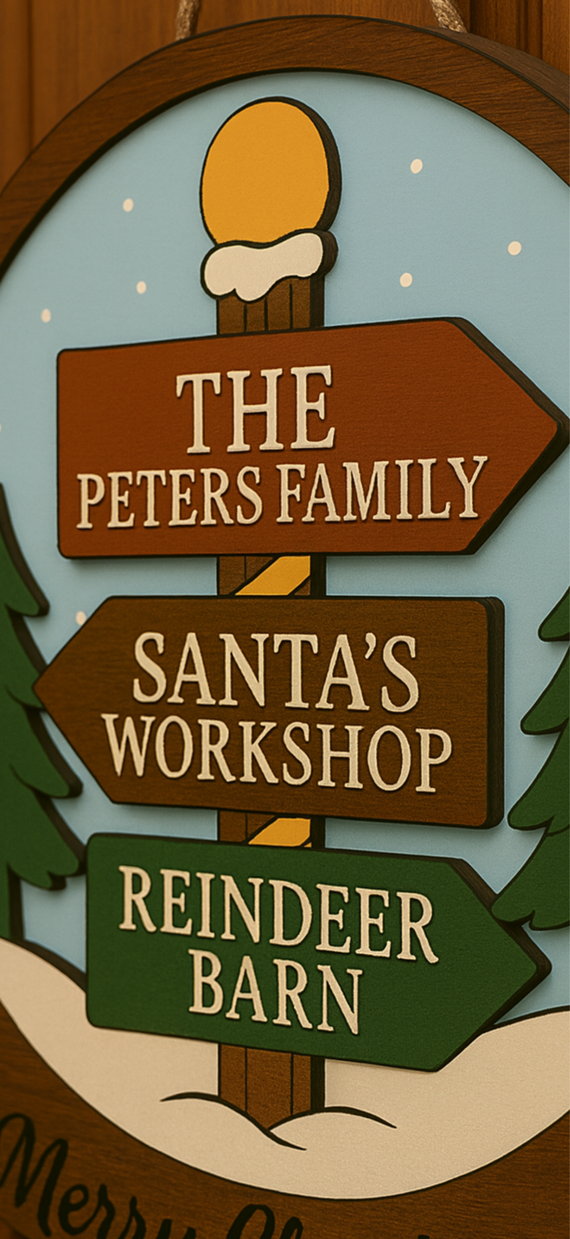 Personalized Snow Globe Christmas Door Sign – Holiday Front Door Décor with Family Name